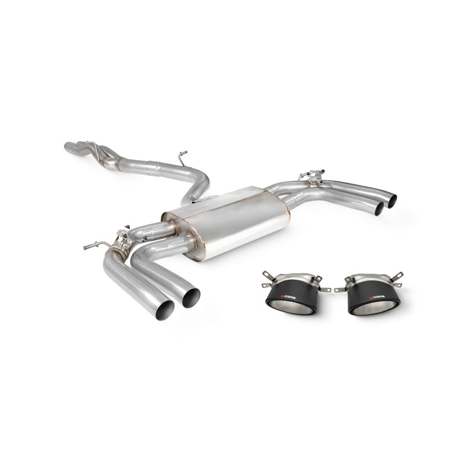 SCORPION RS3 8Y Non-Resonated Cat/GPF-back system with elec valves (Carbon Fibre)