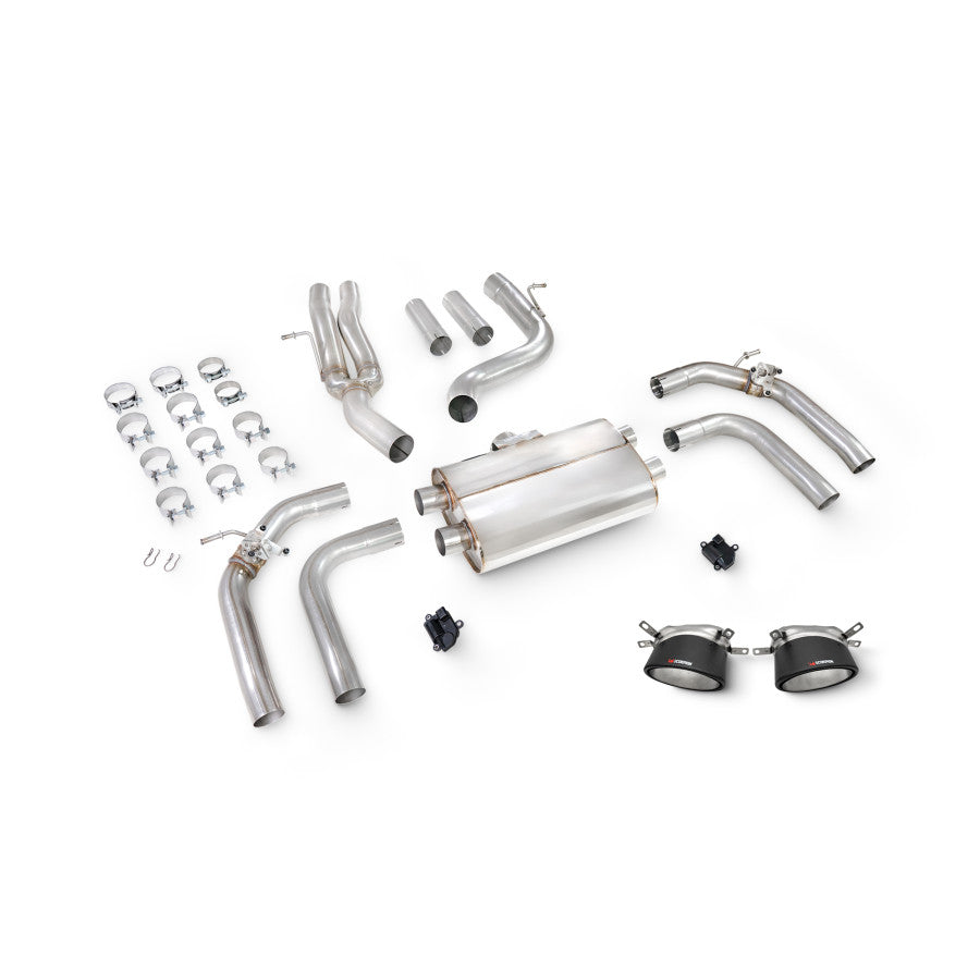 SCORPION RS3 8Y Non-Resonated Cat/GPF-back system with elec valves (Carbon Fibre)